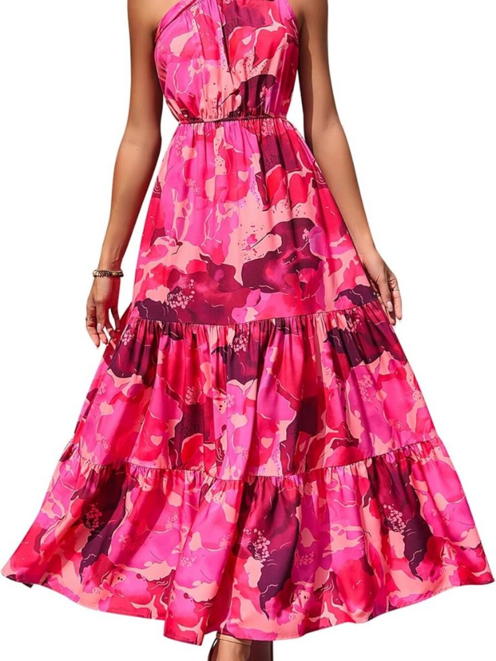 PRETTYGARDEN One Shoulder Boho Floral Maxi Dress M